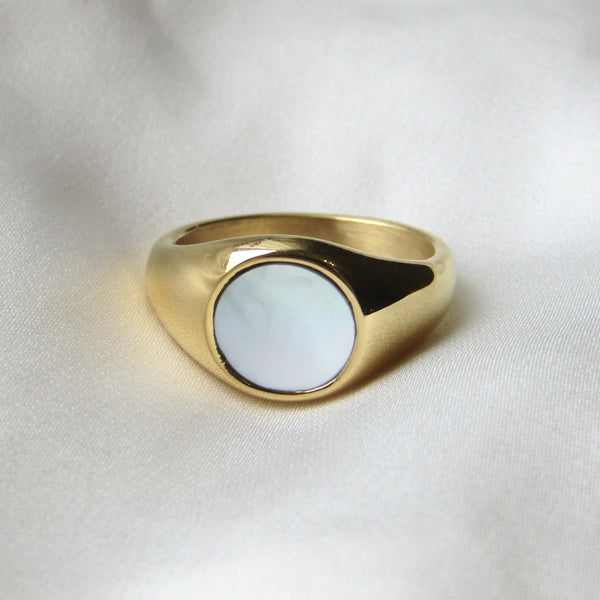 Gold Mother of Pearl Signet Ring