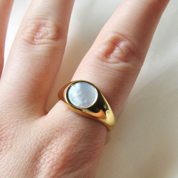 Gold Mother of Pearl Signet Ring