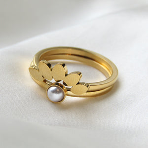 Gold Pearl Arch Ring Set