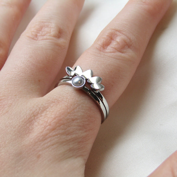 Silver Pearl Arch Ring Set