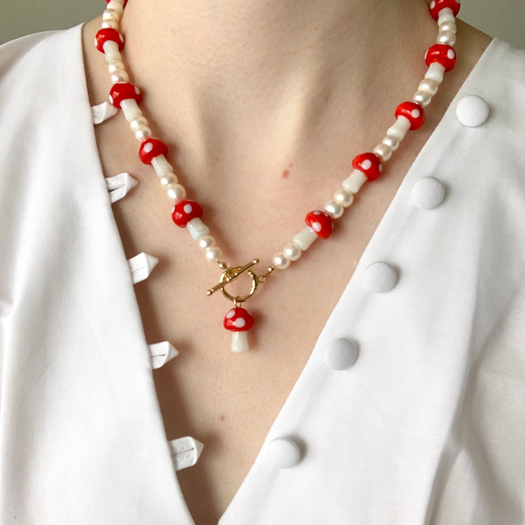 Cute Fashion Star Fruit Mushroom Love Pearl Beaded Necklace - Temu