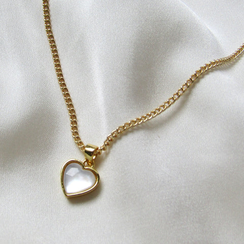 Gold Mother of Pearl Heart Necklace