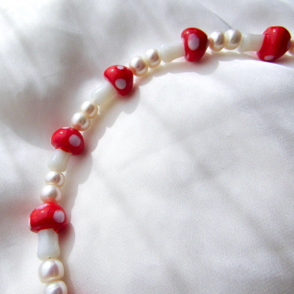 Glass Mushroom Pearl Necklace