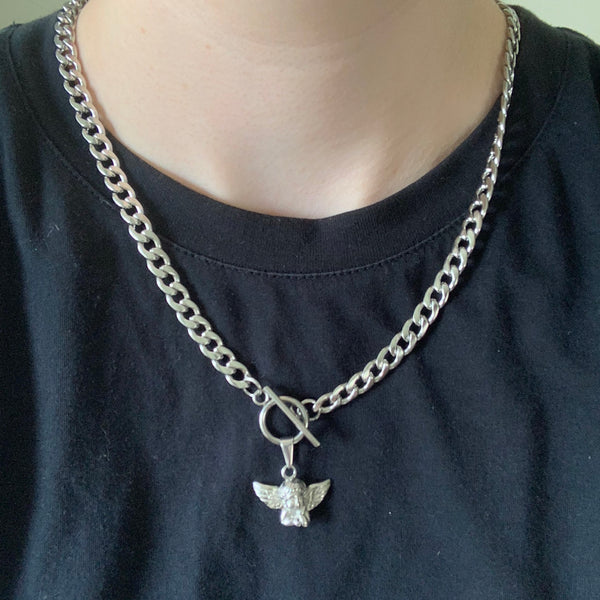 Chunky Silver Angel Necklace