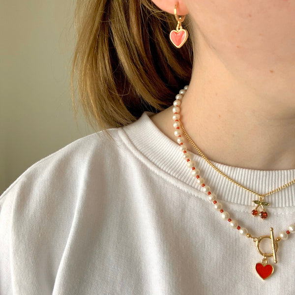 Red Heart Pearl Necklace