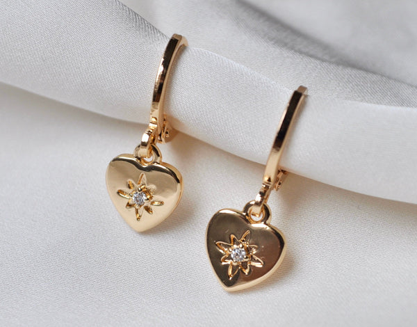 Gold Diamanté Heart Huggies