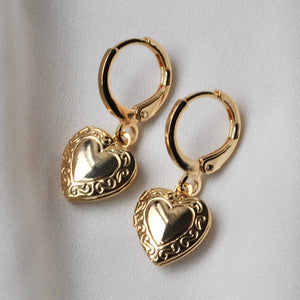 Gold Heart Locket Huggies