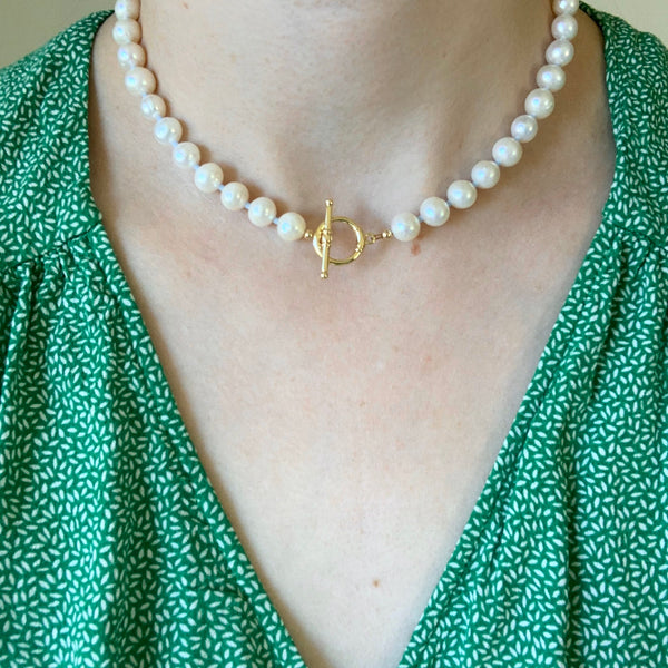 Large Pearl Blue Bead Necklace