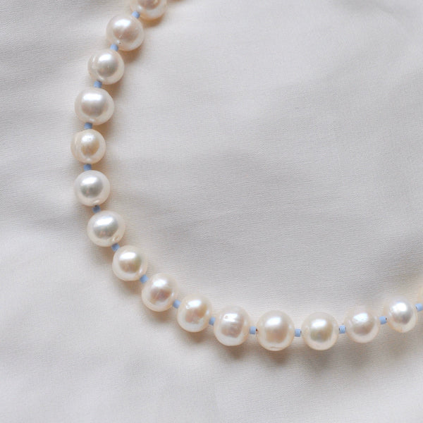 Large Pearl Blue Bead Necklace