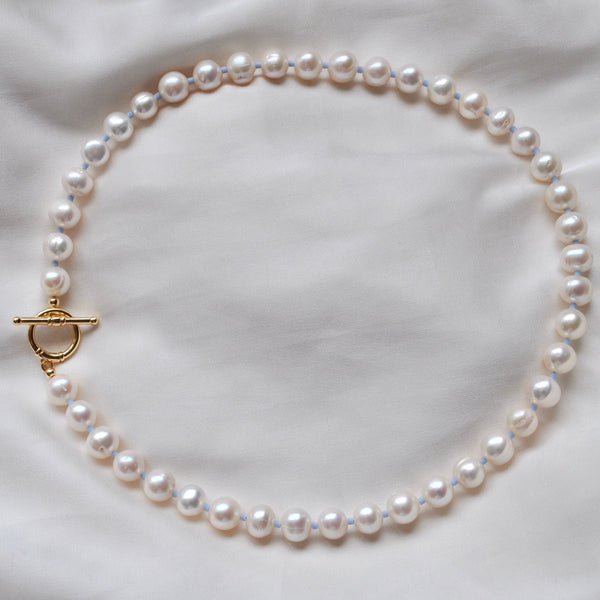 Large Pearl Blue Bead Necklace