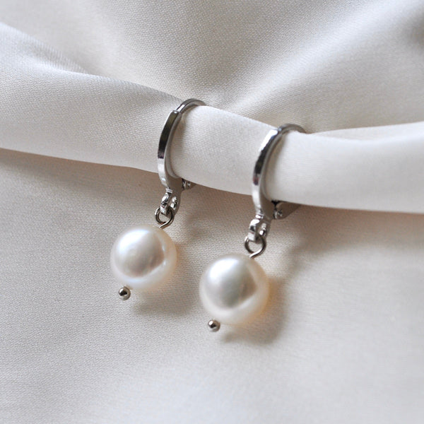 Silver Button Pearl Huggies